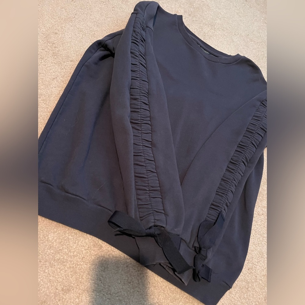 TopShop Blue Sweatshirt Ruched Sleeves with Ties